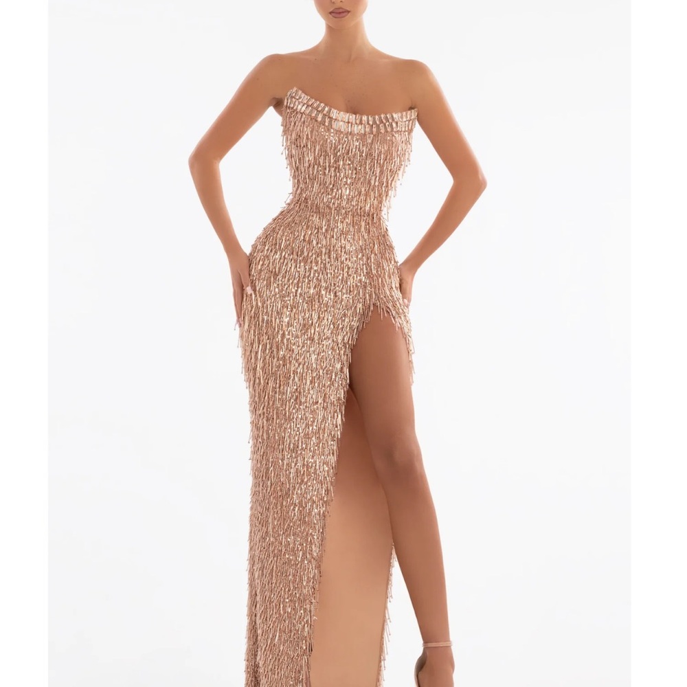 Glamorous Strapless Fringe Dress - Cream